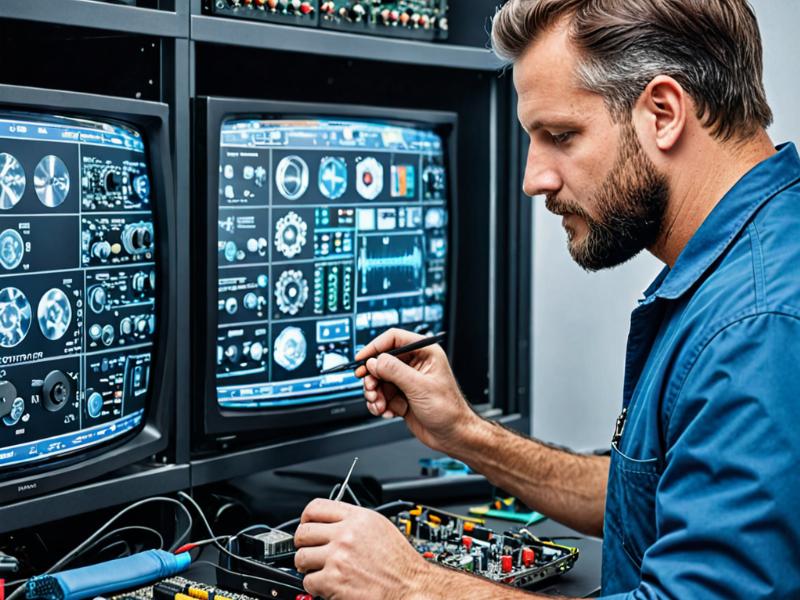 Professional TV repair technician at work